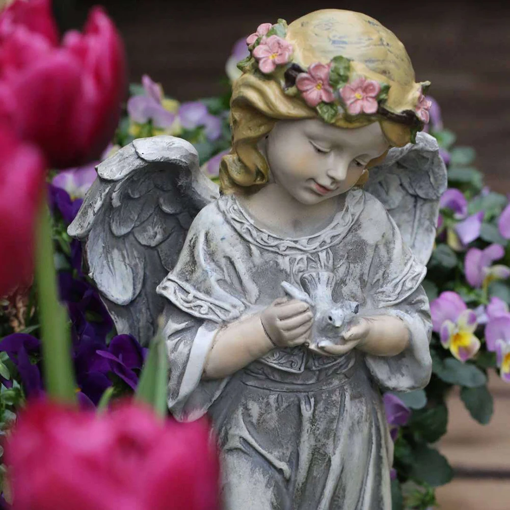 

Garden Flower Fairy Resin Outdoor Angel Art Statues Gift Lovely Courtyard Lawn Decor Angel Statue Garden Ornaments
