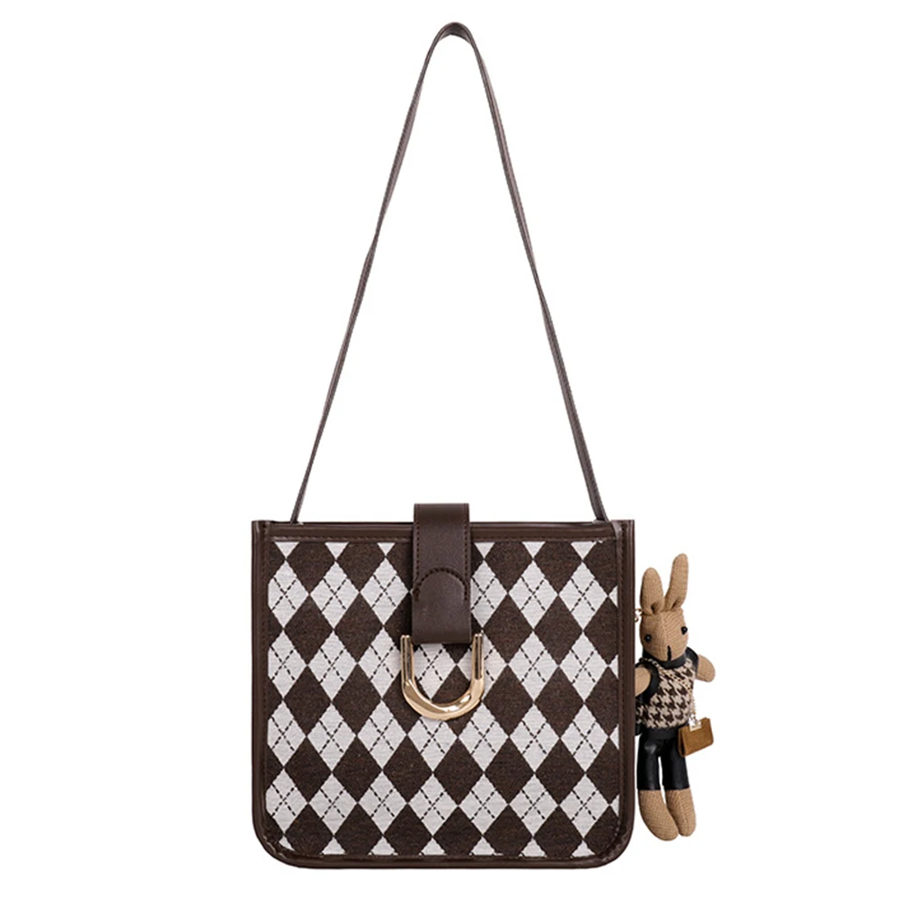 

Shoulder Bags For Female 2021 New Fashion Lattice Messenger Bags Casual Bucket Handbags Pu Leather High Quality Casual Bags