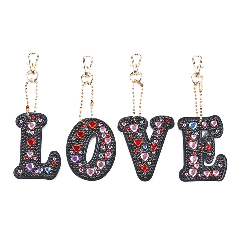 4pcs love 4/5 шт DIY Полный специальное Форма дрель бриллиант картина мультфильм брелок Хэллоуин Для женщин сумка подвесной орнамент ювелирный ключ кольца - Цвет: 4pcs love