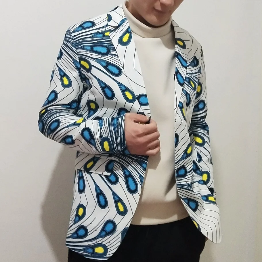

Men's Blazer African Clothing Custom Made Ankara Outfit Fashion Dashiki Print Groom Suit Jackets Plus Size