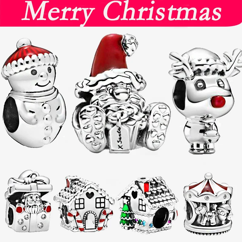 

925 Sterling Silver Bead Christmas Series Collection Charms Fit Original Pandora Bracelet Women Christmas Jewelry DIY Gift