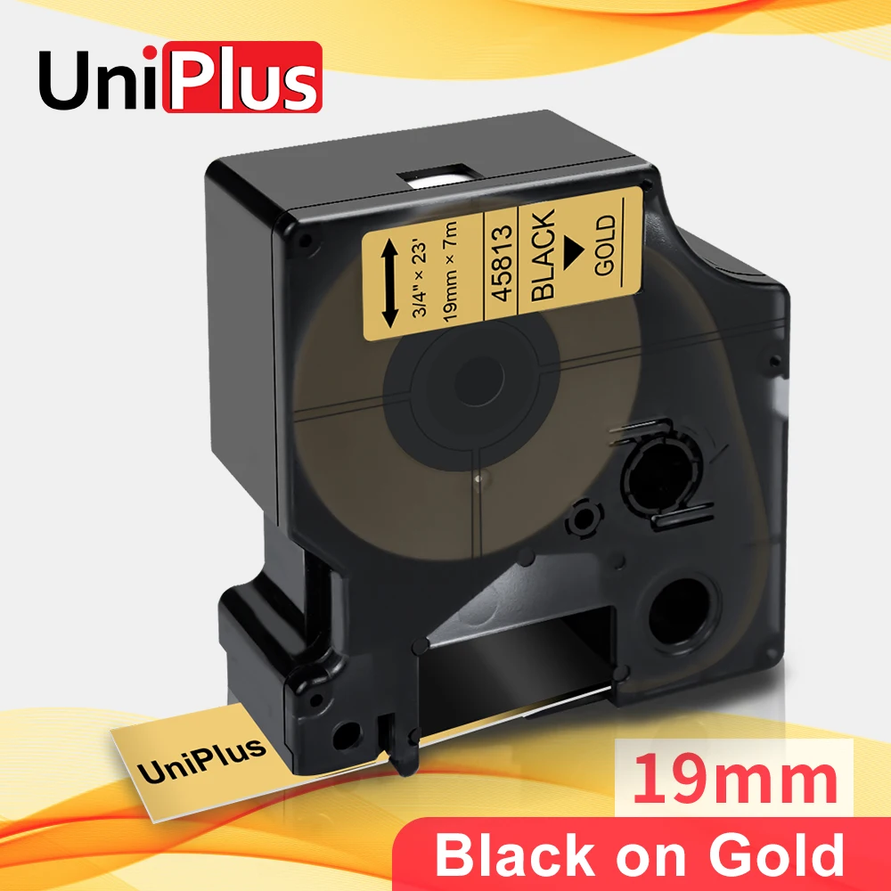 Лента UniPlus для принтера 19 мм золотая на черном запасная лента Dymo D1 этикеток 45813