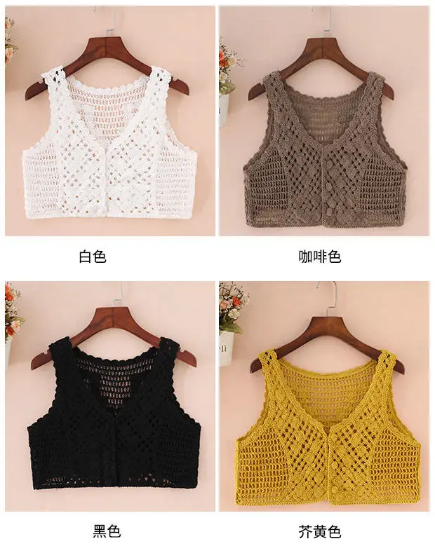 

Women's spring and autumn fashion short sleeveless v-neck hollow out all-match vest women's western-style casual top