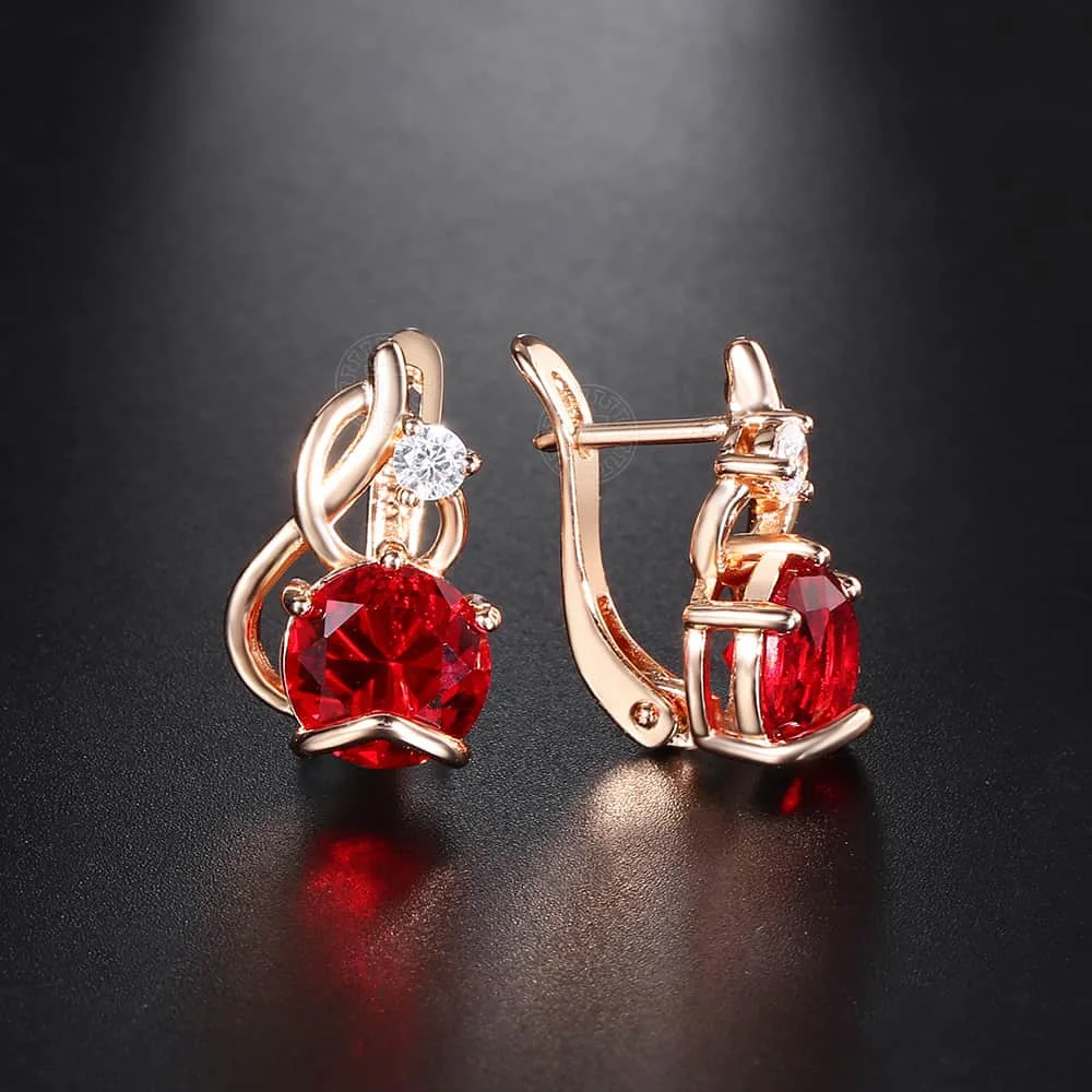 Женские круглые серьги из красного кубического циркония 585 пробы женские