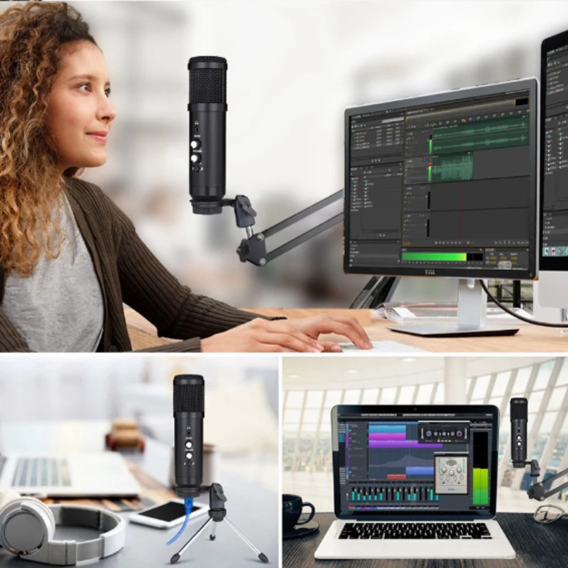 Профессиональный USB микрофон BM800 конденсаторный с наушниками монитор возврата