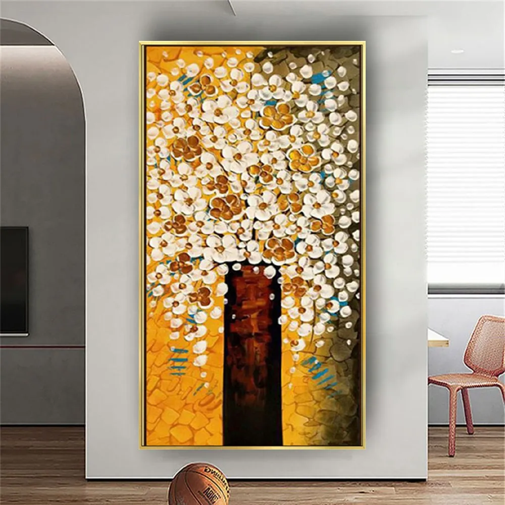 

Hand Painted 3D Knife White Tree Painting Modern Abstract Oil Painting On Canvas Home Decoration Luxury For Home Decor