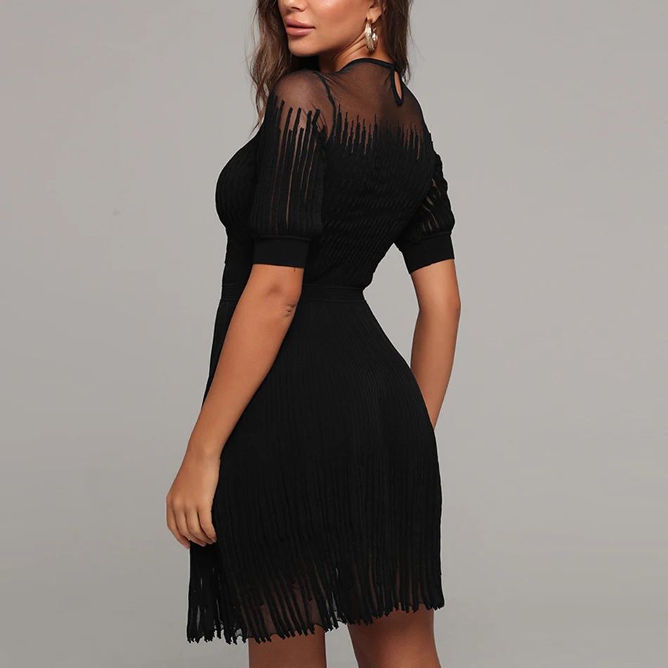 

Ailigou Women's Dress O-Neck Black Short Middle Long You Pleated Dress Sexy Bodycon Elegant Club Celebrity Party Dress Vestidos