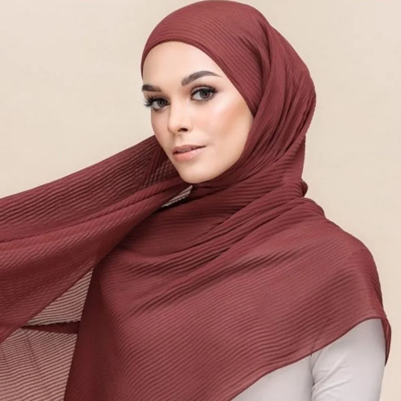 Мусульманский женский мнущийся шифоновый шарф хиджаб однотонный головной