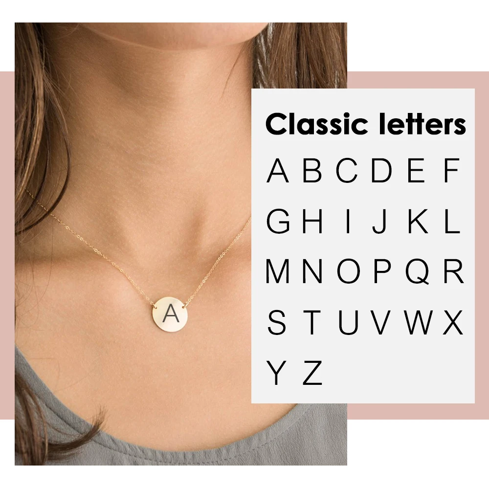 

JUJIE 15MM Female Stainless Steel Engrave Initial Pendant Necklaces For Women Simple Choker Letter Necklace Jewelry Wholesale