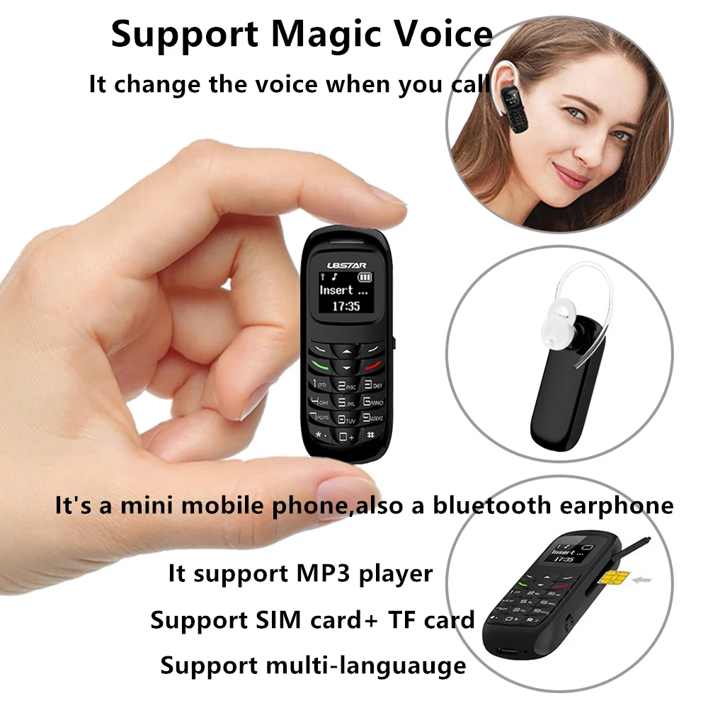 Bluetooth-наушники мини-сотовый телефон с клавиатурой Поддержка GSM SIM-карты