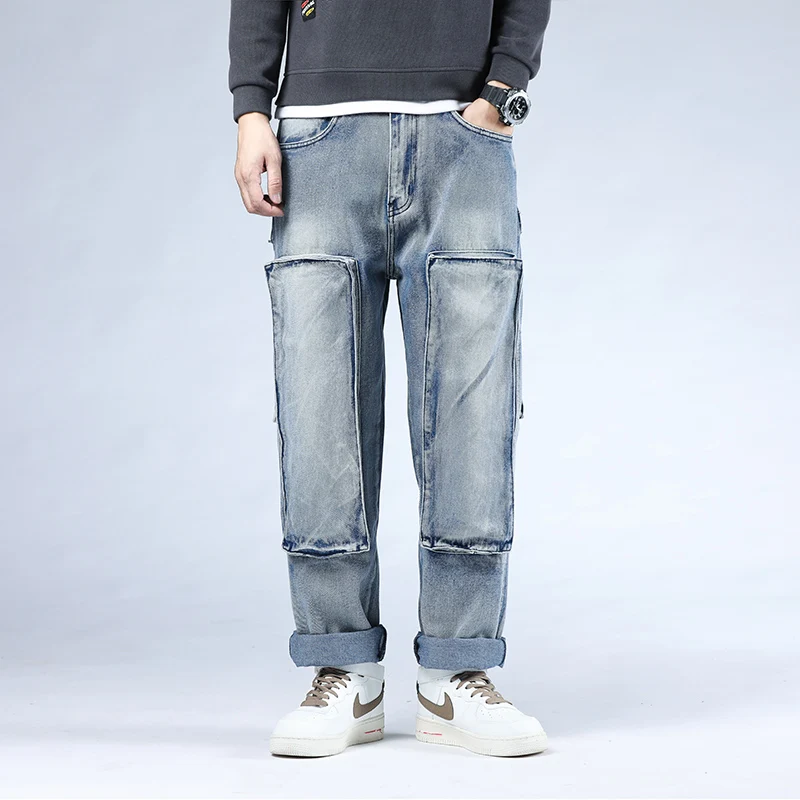 46 Plus Size 2021 High Quality Men's Baggy Male Chic Casual Denim Pocket Straight Pants Fashion Jeans Loose Trousers Streetwear