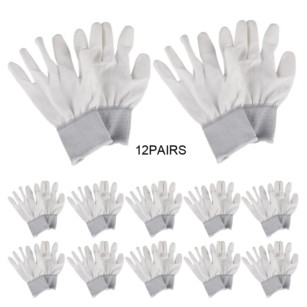 

12pairs Quilting Grip Gloves Easy Wear Free-Motion Sewing Portable Soft Non Slip White Nylon Machine Breathable Home Work