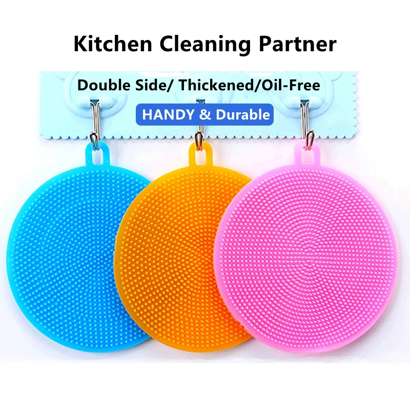 

New Multifunctional Silicone Dishwashing Wholesale Kitchen Oil-free Silicone Double Side Hang Dishcloth Cleaning Brush Cup Mat