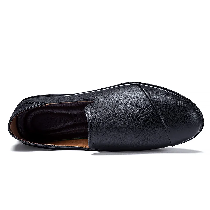 Мужские повседневные туфли из натуральной кожи коричневые дышащие Лоферы без