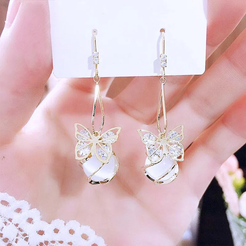 

Sparkling Butterfly Earrings for Women 2021 Korean Fashion Dangle Earrings Cat Eye Jewelry Sets Zircon Jewelry Luxury Design