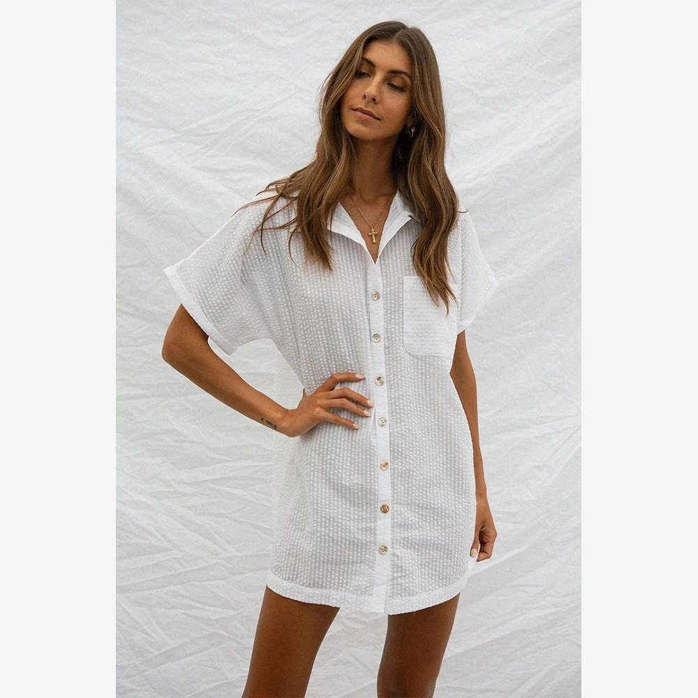 2020 Новое сексуальное бикини накидка белая рубашка туника для пляжа