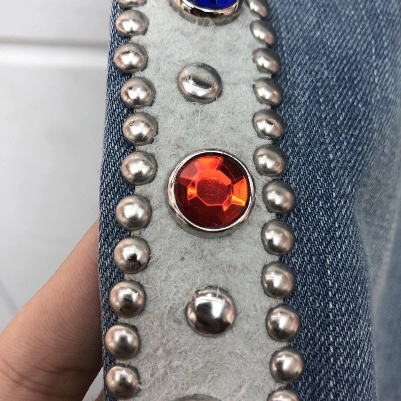 KAPITAL Blue Side Inlaid Gemstone Jeans Pant Men Women 1:1 High Quality high Street Vintage Washed Do Old Trousers Inside Tag