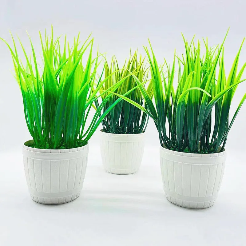 

Artificial Green Plant Potted Plants, 25cm Spring Grass, Imitation Wood Grain Flower Pots, Home Living Room Desktop Decoration