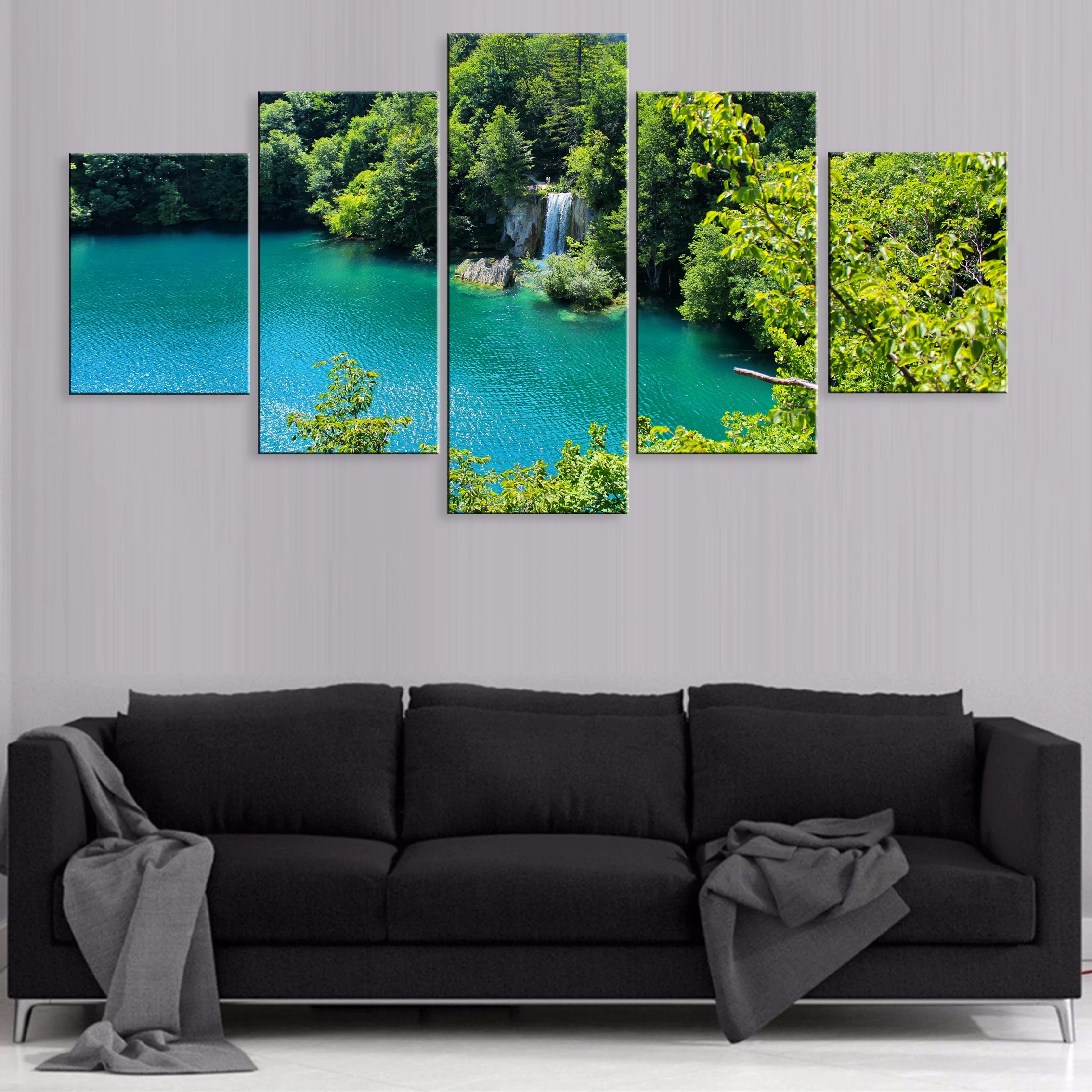 

Hd 5 Pieces Canvas Home Room Decor Framework Landscape Beautiful Scenery Lake Forest Plitvice Lakes National Park