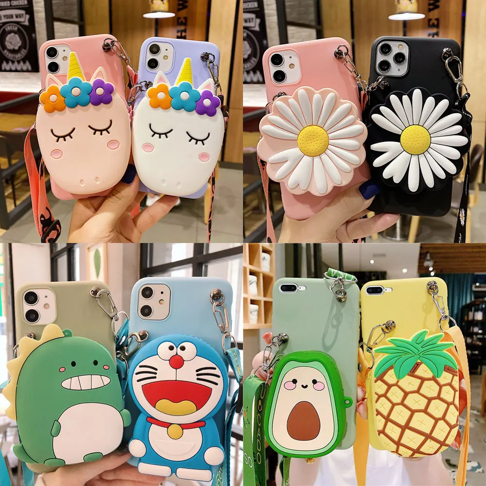 

For Xiaomi Redmi 10 9 9S Pro Max 9A 9C Redmi Note 8T 8 Pro 8A 9T 3D Cartoon Unicorn Cat Flower Coin Wallet Silicone Case Cover