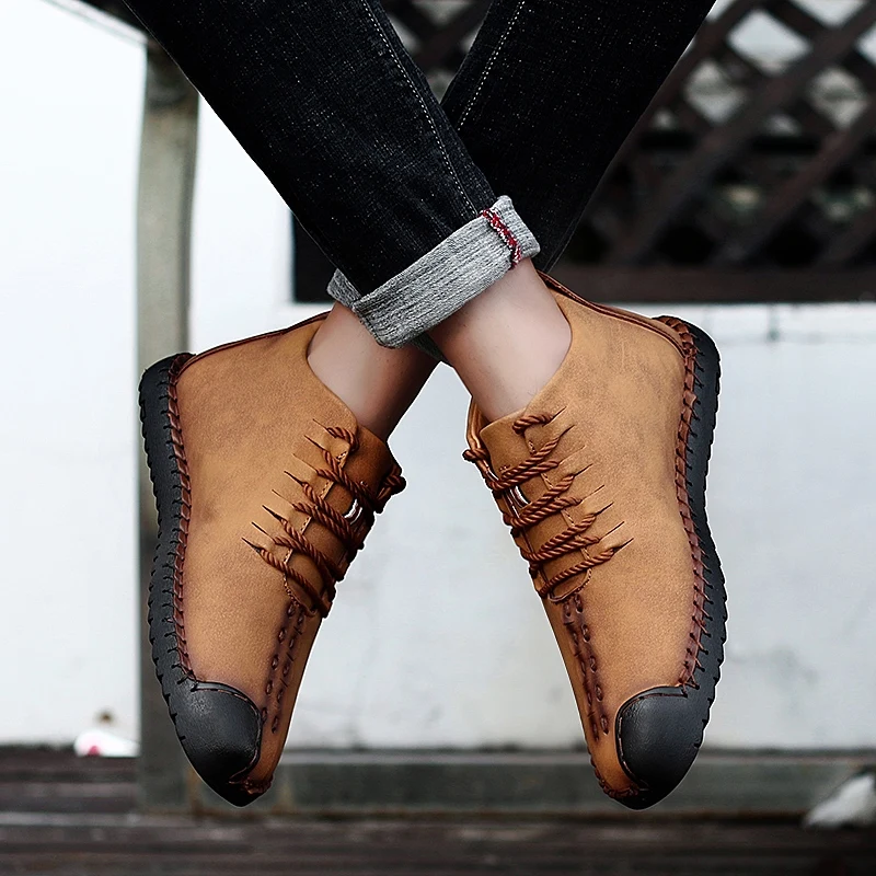 Зимние мужские ботинки из натуральной кожи дышащие ботильоны модная обувь