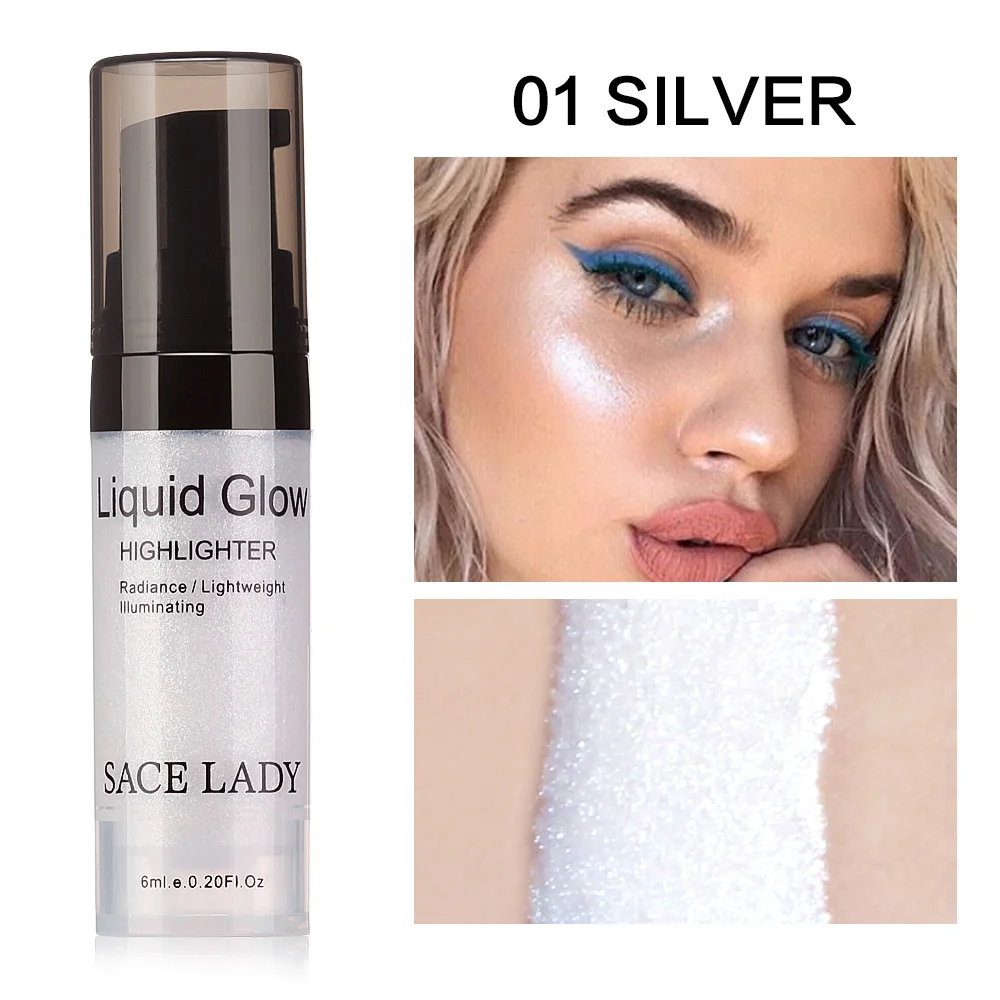 01 Silver SACE LADY крем-Хайлайтер для лица жидкий осветитель макияж мерцающий набор для макияжа Жидкий блеск для лица брендовая косметика - Цвет: 01 Silver