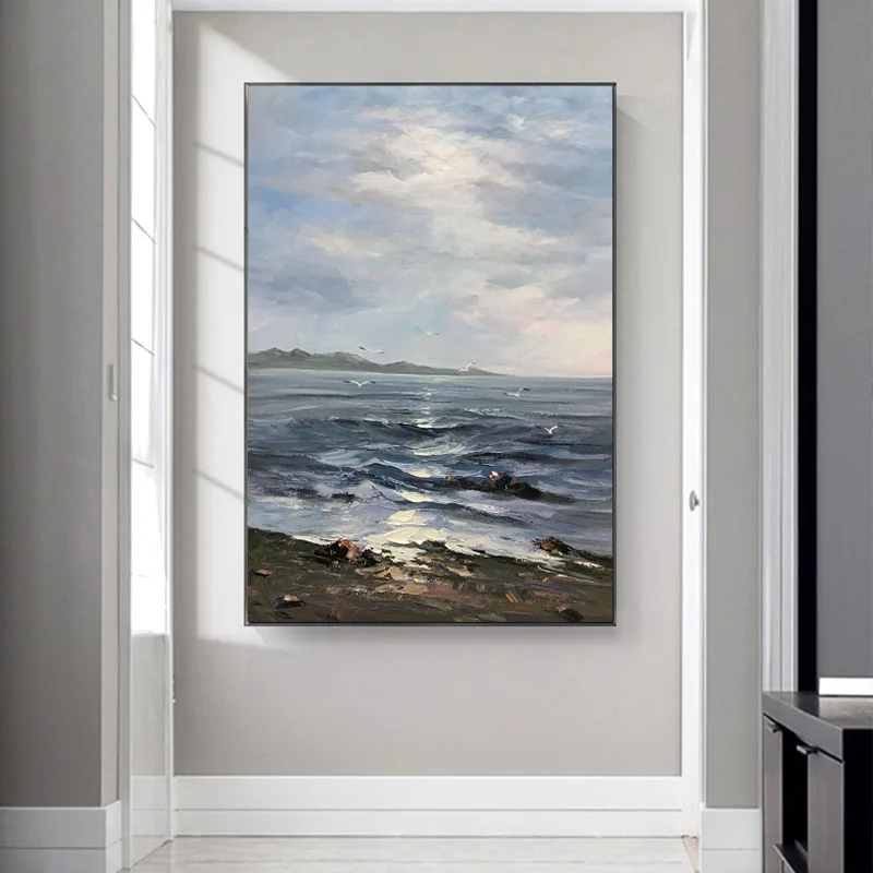 

Modern Hand Painted Oil Painting Sea Level Landscape Abstract Canvas Mural Frameless Living Room Wall Decor
