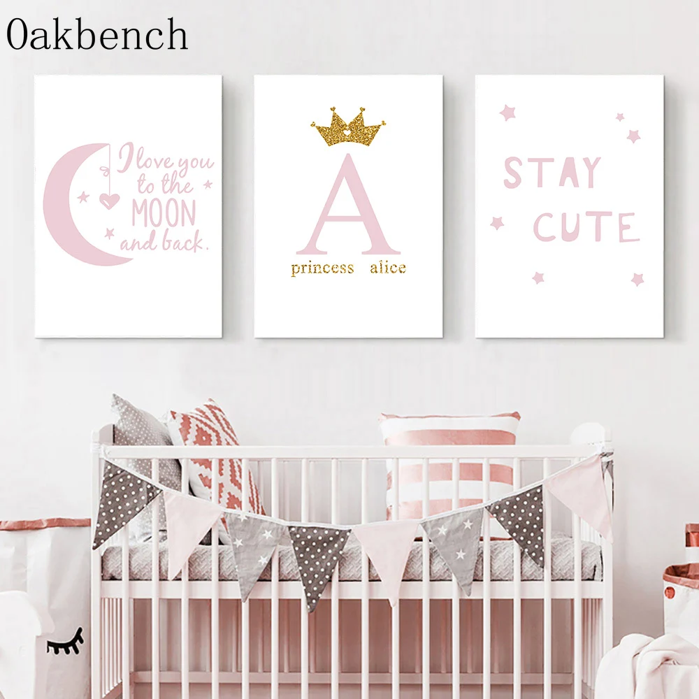 Розовая Принцесса Холст Картина пользовательское имя печать на стене