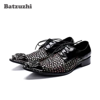batzuzhi italy type formal leather shoes men pointed metal tip oxford leather dress business shoes men lace up party shoes man