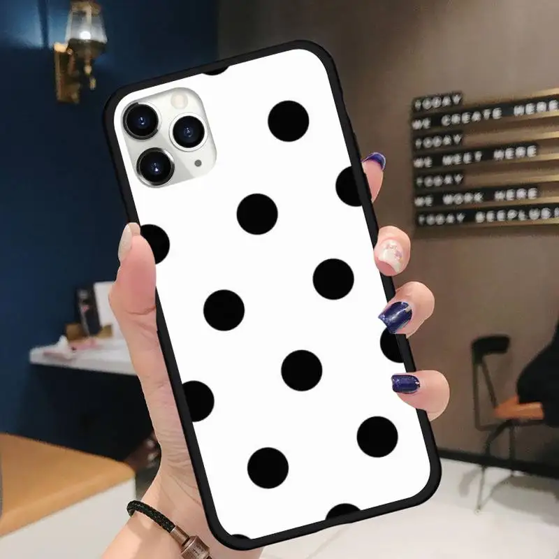 

Black And White Polka Dot Phone Cases for iPhone 11 12 pro XS MAX 8 7 6 6S Plus X 5S SE 2020 XR Soft silicone Shell Cover