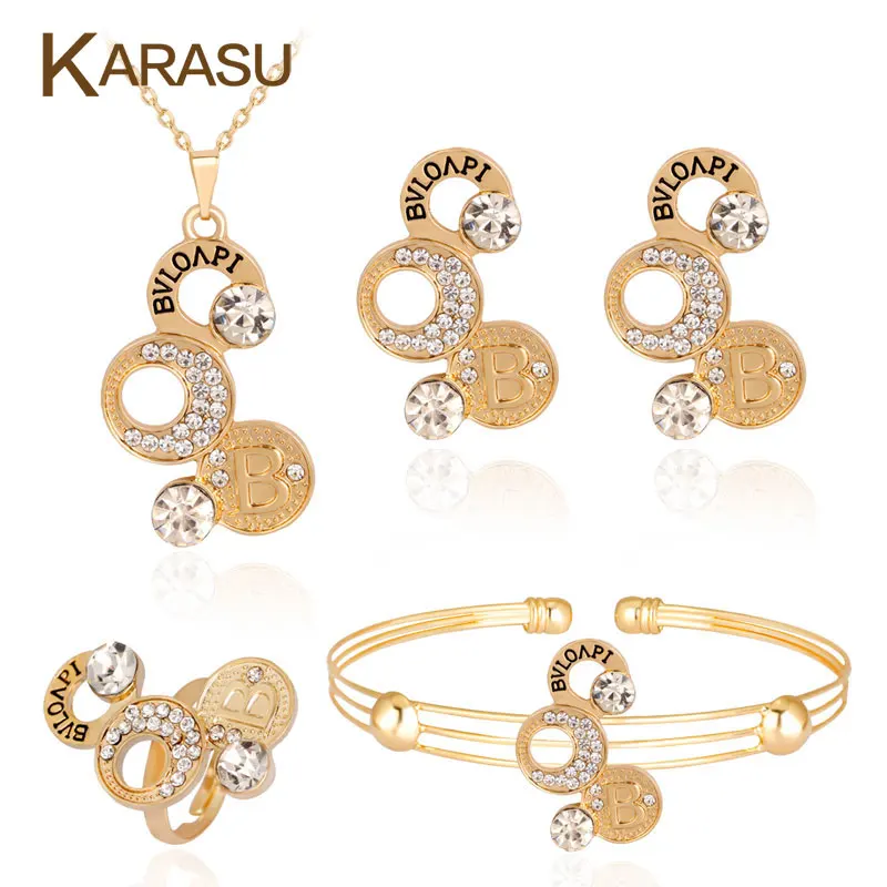 Набор из ожерелья и сережек в круглой форме с буквенным принтом кристаллами