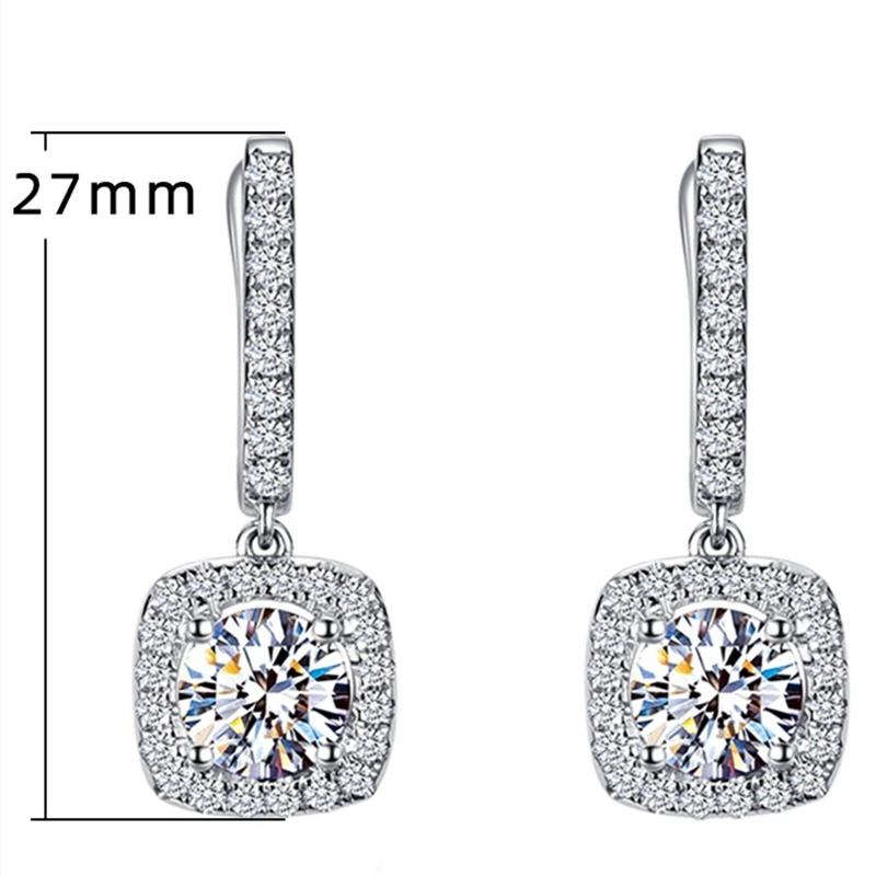 

New Trendy Square Shape Drop Earrings Brilliant Bridal Engagement Wedding Jewelry Elegant Female Dangle Earring Gift 2.7cm