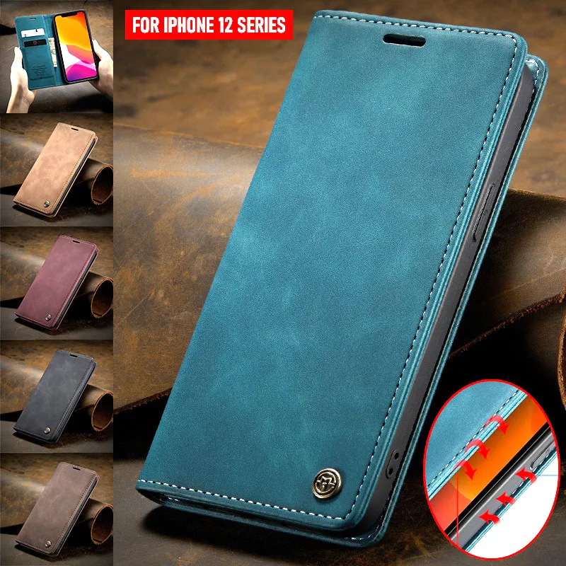 Кожаный флип чехол CaseMe для iPhone 12 Mini 11 Pro XS Max 8 7 6 6s Plus 5S SE магнитный держатель карт