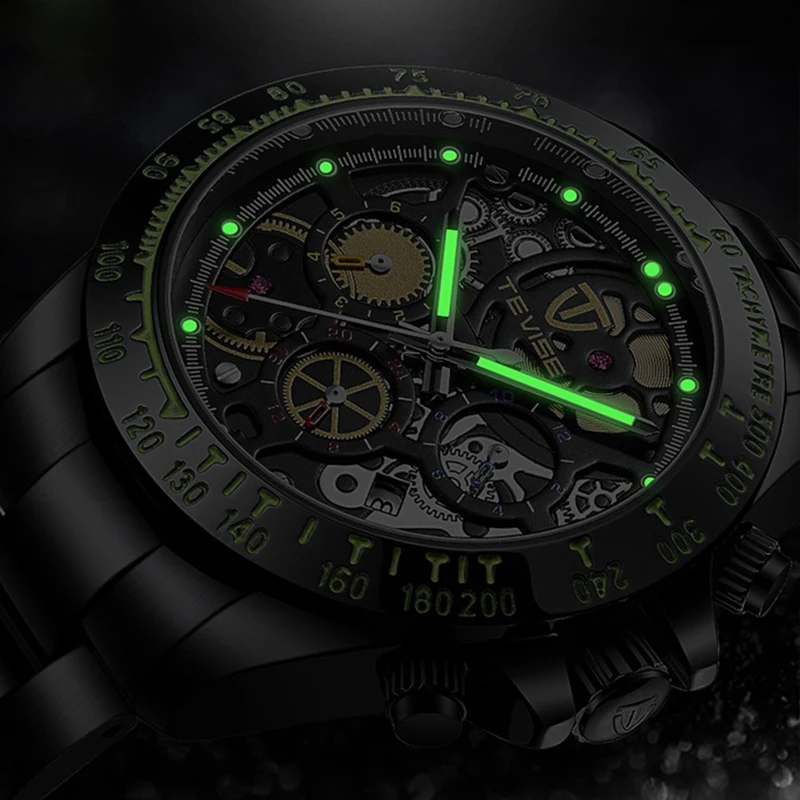 Мужские механические часы в стиле хип хоп золотистые водонепроницаемые наручные