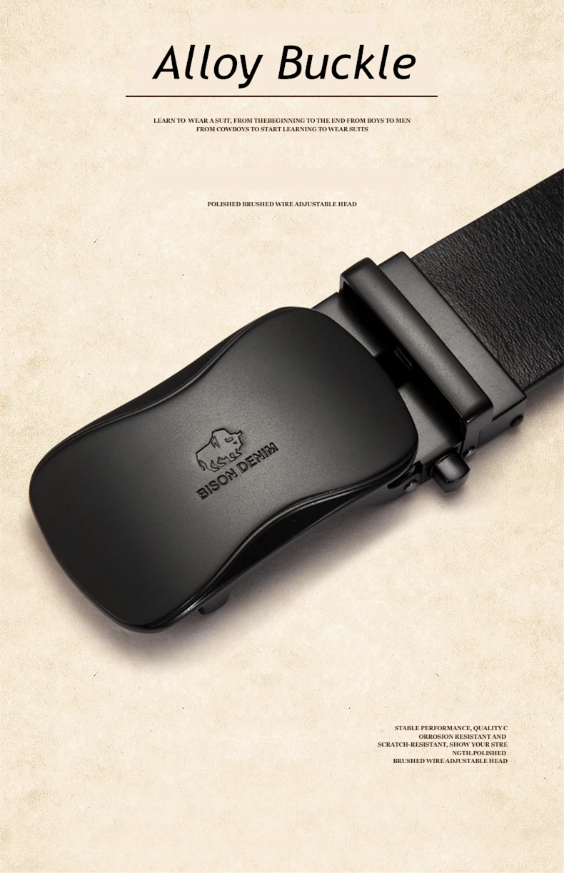 BISON DENIM Роскошный кожаный ремень для мужчин, автоматическая пряжка, ремень из натуральной кожи, фирменный пояс, Воловья кожа, ремни для мужчин N71345