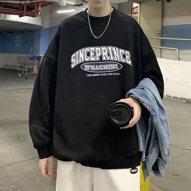 

Neploha Men's New Letter Printed Casual Sweatshirts Harajuku O Neck Black Pullovers For Male Streetwear Oversized Men Clothing
