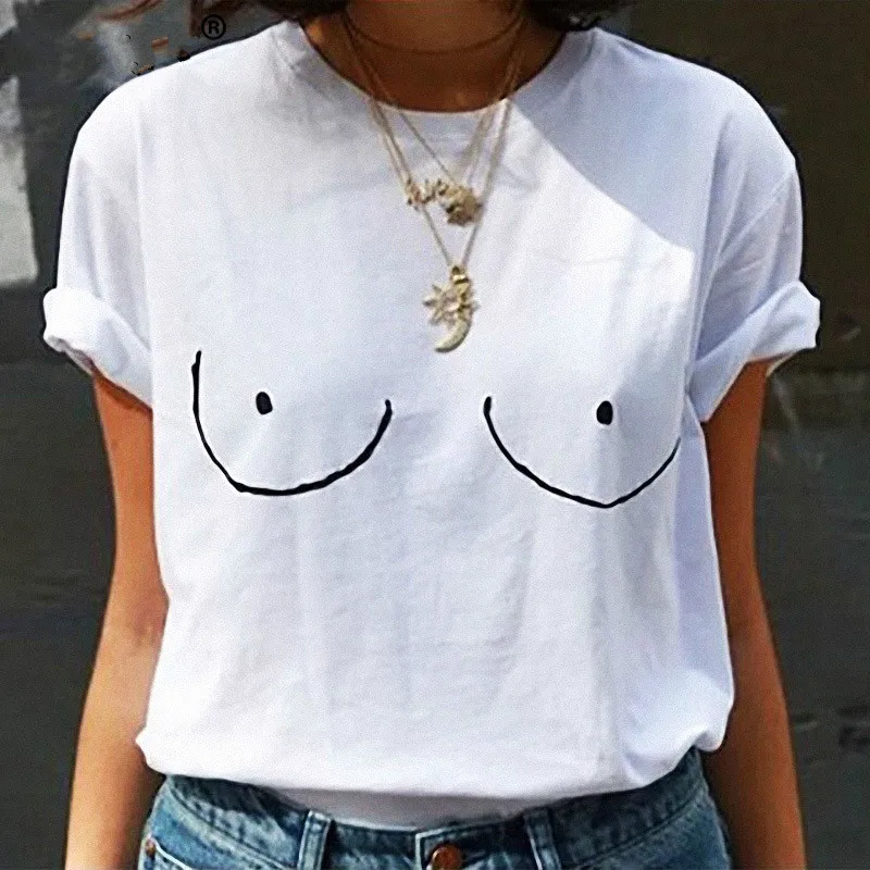 Забавные TITTIES сиськи одежда с принтом новинка женская футболка хлопковая