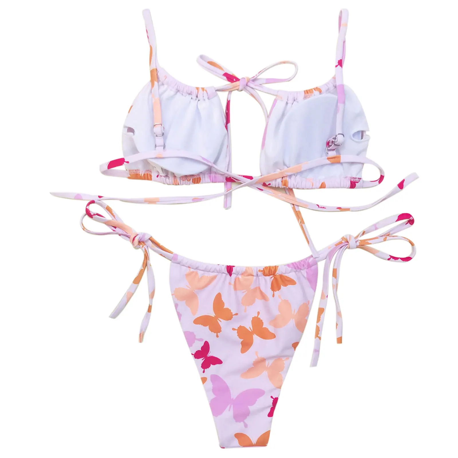 

Meihuida Women's Sexy Two Piece Split Bikini Fashion Butterfly Print Backless Camisole and Lace-Up Low Waist Thong