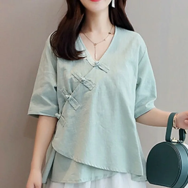 Женский Повседневный Топ в традиционном китайском стиле Асимметричный топ-Ципао