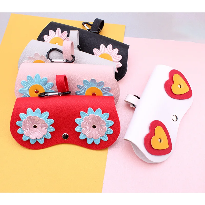 Милый чехол с цветами для солнцезащитных очков Чехол из искусственной кожи зажим