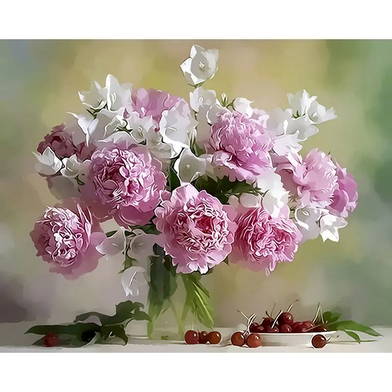 

CHENISTORY Painting By Numbers Pink Flower DIY Colouring Modern Wall Art Handpainted Oil Acrylic Paint For home Decor Frame Gift