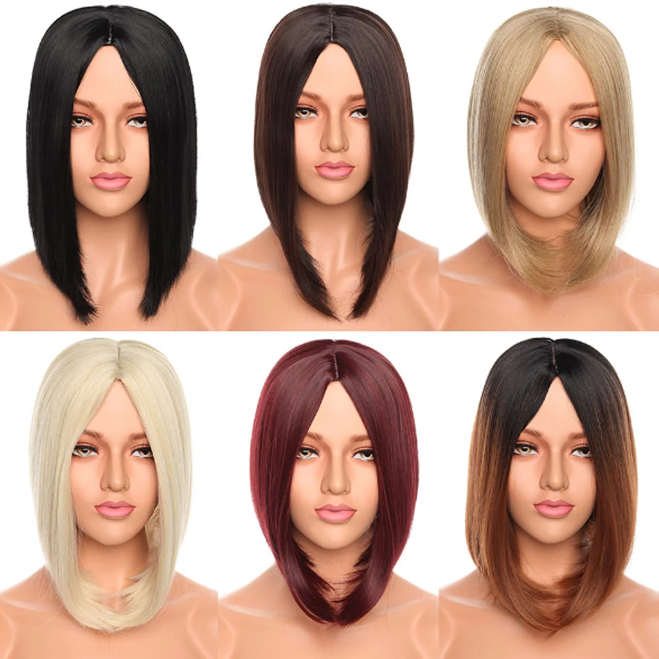 Парик HAIRRO шелковистый прямой черный Короткие парики боб для женщин