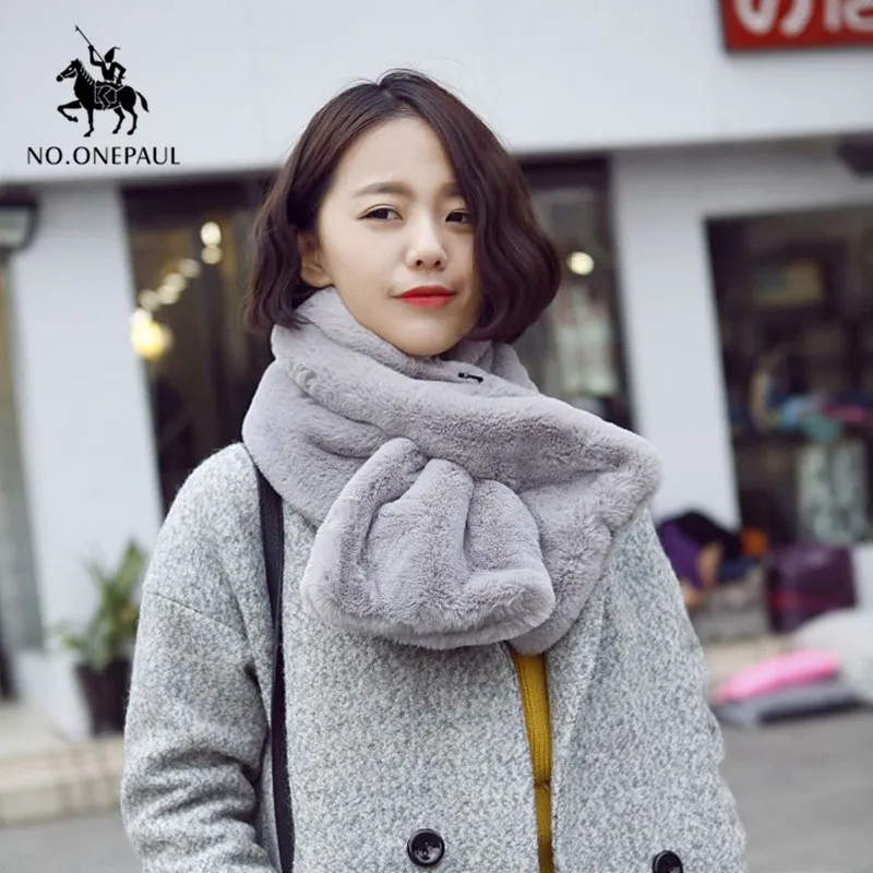 

Женский утепленный шарф NO.ONEPAUL, однотонный удобный теплый шарф из искусственного кроличьего меха, 2019