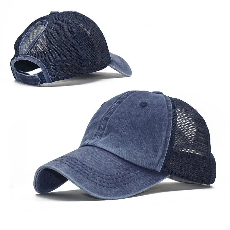 2 High Ponytail Adjustable Baseball Cap Mesh Trucker Baseball Hat Washed Baseball Cap Ponytail Hats For Men Women Multicolor - Цвет: 2