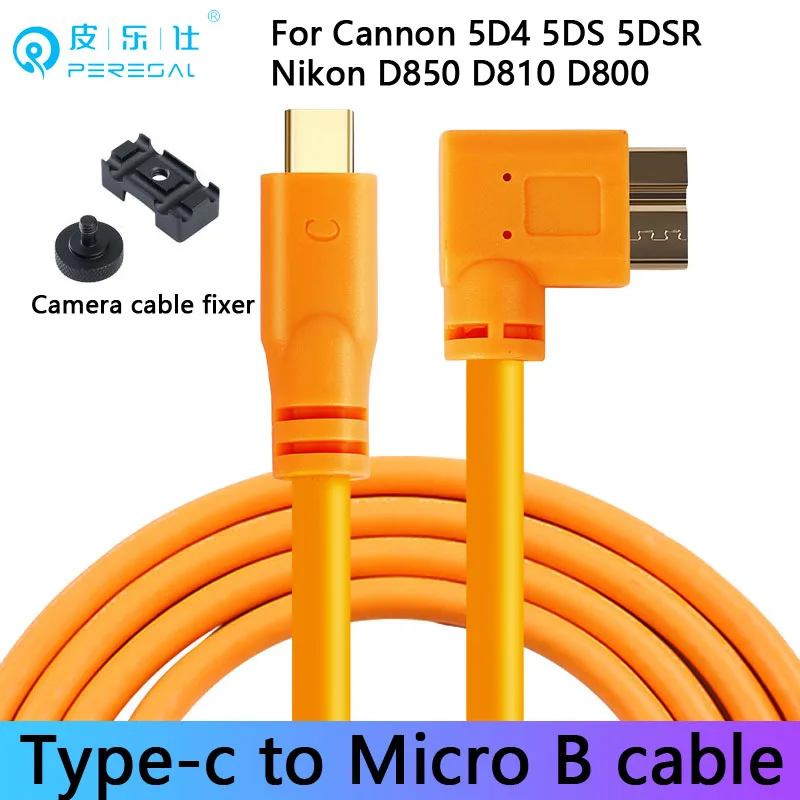 

PERESAL Camera data cable Type-c to Micro-B for Cannon 5DS 5DSR 5D4 Nikon D800 D810 D850 camera connected to Macbook