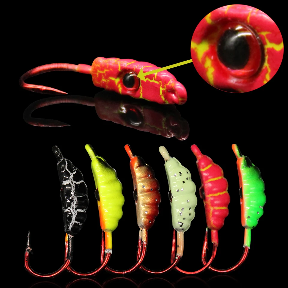 WALK FISH 6Pcs 21MM/1.5G Mini Winter Ice Jig Maggot Worm Metal Bait Sinking Lead Head Hook Fishing Lure Jigging Tackle - купить по