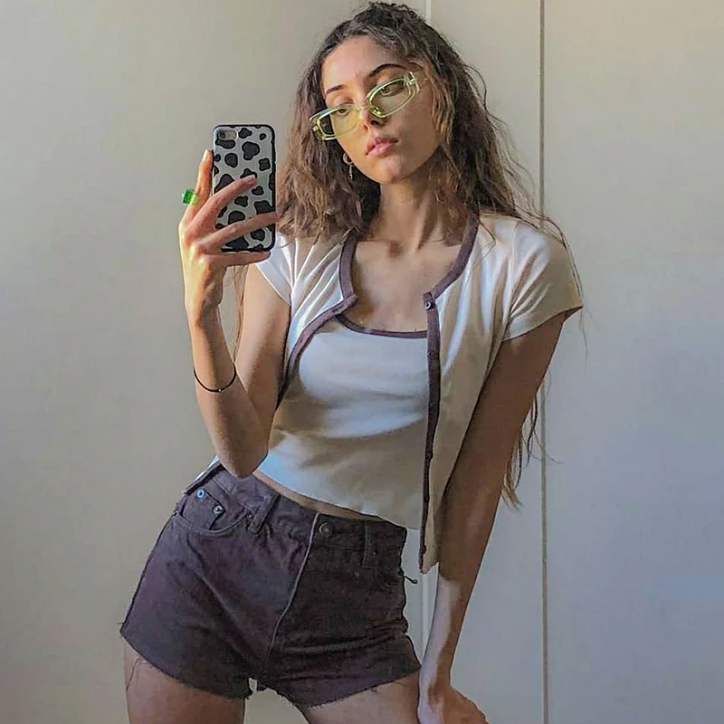 Summer Brown Denim Shorts Streetwear Women Ripped Fashion Cargo Pockets Sweatshorts Cotton High Waisted Jean | Женская одежда