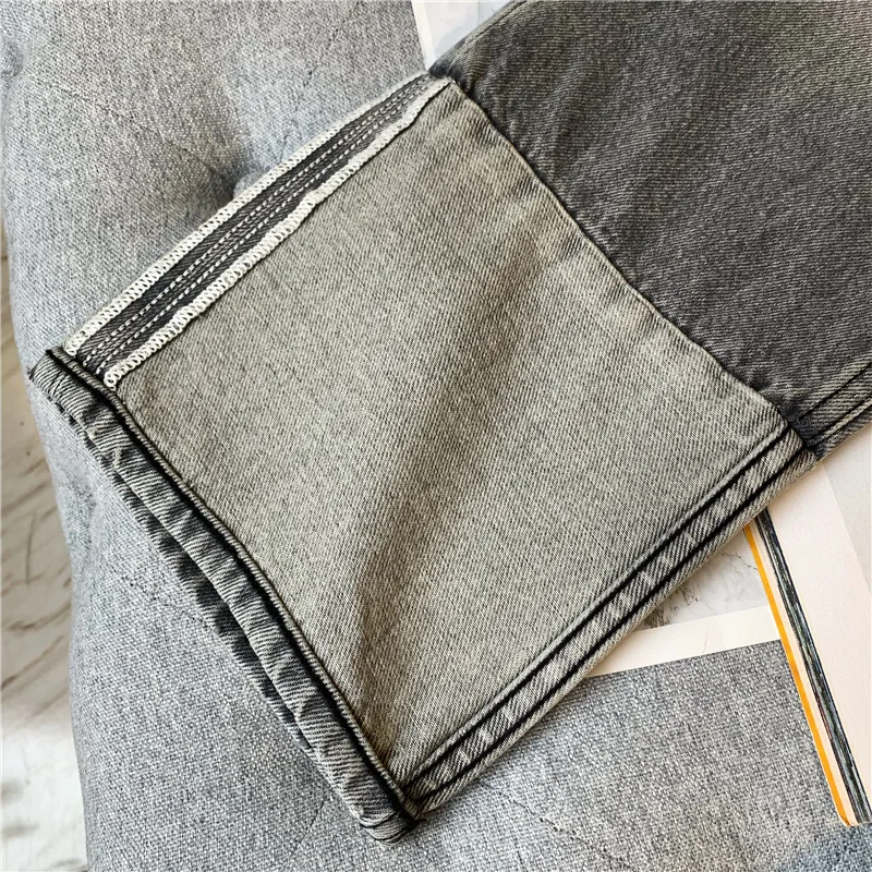 Женские прямые джинсы с высокой талией джинсовые длинные брюки в стиле пэчворк