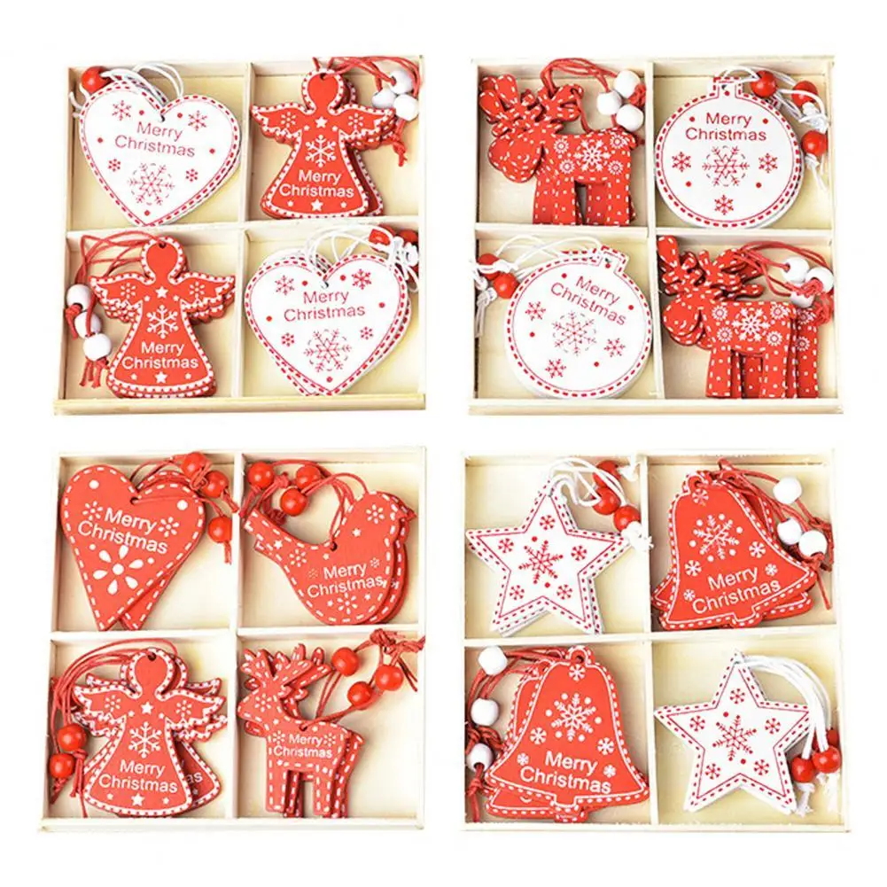 

12Pcs/Set Christmas Pendant Christmas Theme Design Desktop Decor Wooden Front Door Hanging Pendant DIY Crafts
