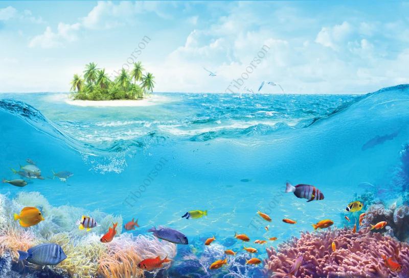 Summer Tropical Ocean Underworld Coral Fish Scenic Photography Backdrop Aquarium Photography Background Photo Studio Decoration enlarge